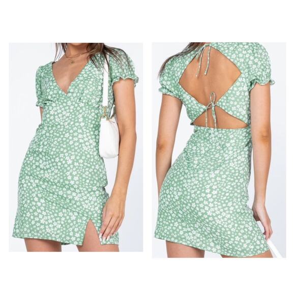 Princess Polly Kacey Mini dress in green floral - Picture 1 of 12